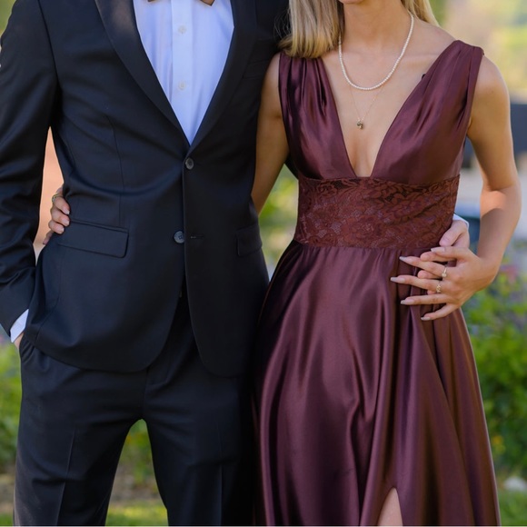 satin chocolate brown prom dress - Picture 2 of 3